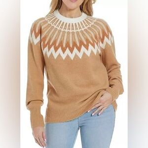 NEW French Connection Essentials Women's Sweater Camel Fair Isle, XL